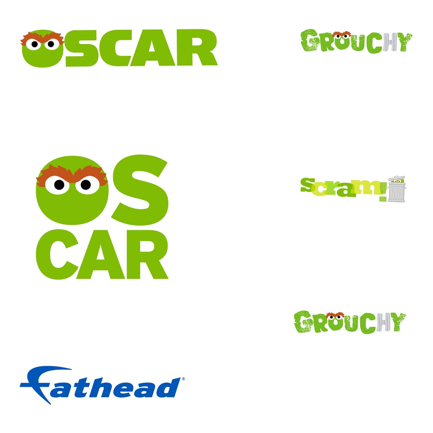 Oscar The Grouch - 5 Typography Minis (Mixed Sizes) - Official Sesame Street - Sesame Street - Reusable Vinyl Decals
