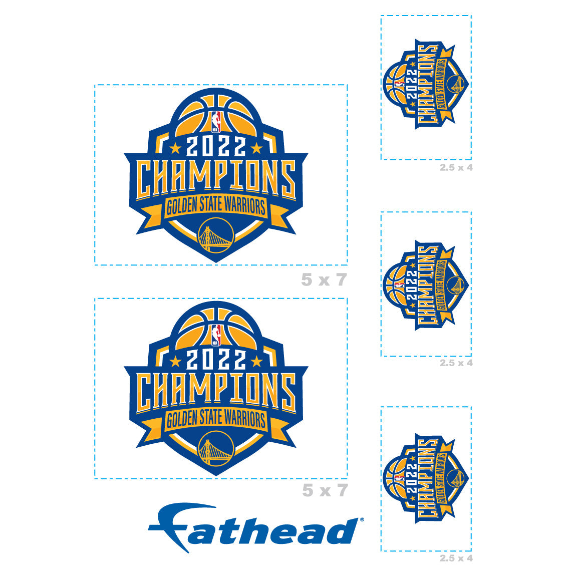 Golden State Warriors - 5 Logo Minis (Mixed Sizes) - Official NBA - 2022 Champions - Reusable Vinyl Decals