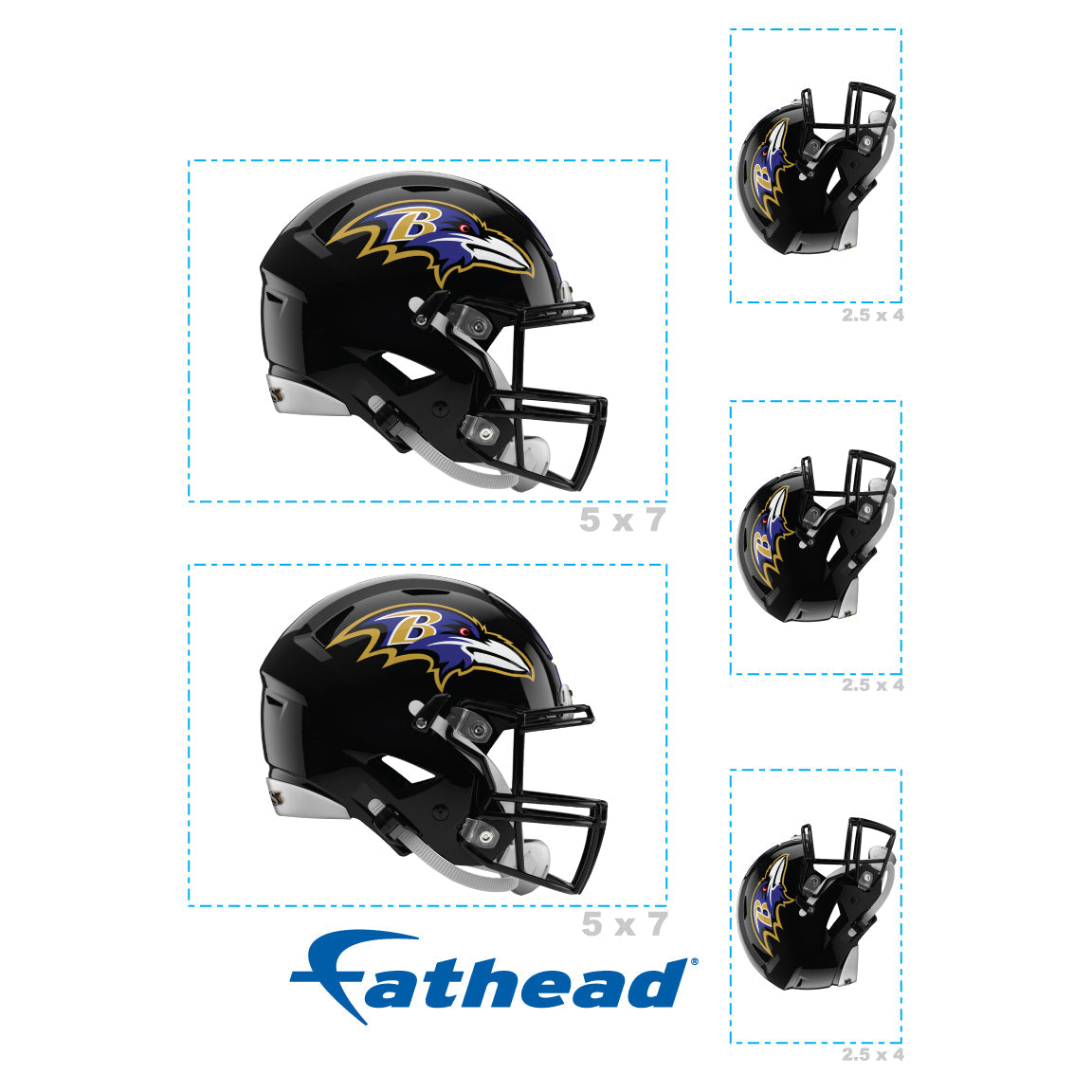 Baltimore Ravens - 5 Helmet Minis (Mixed Sizes) - Official NFL - Reusable Vinyl Decals
