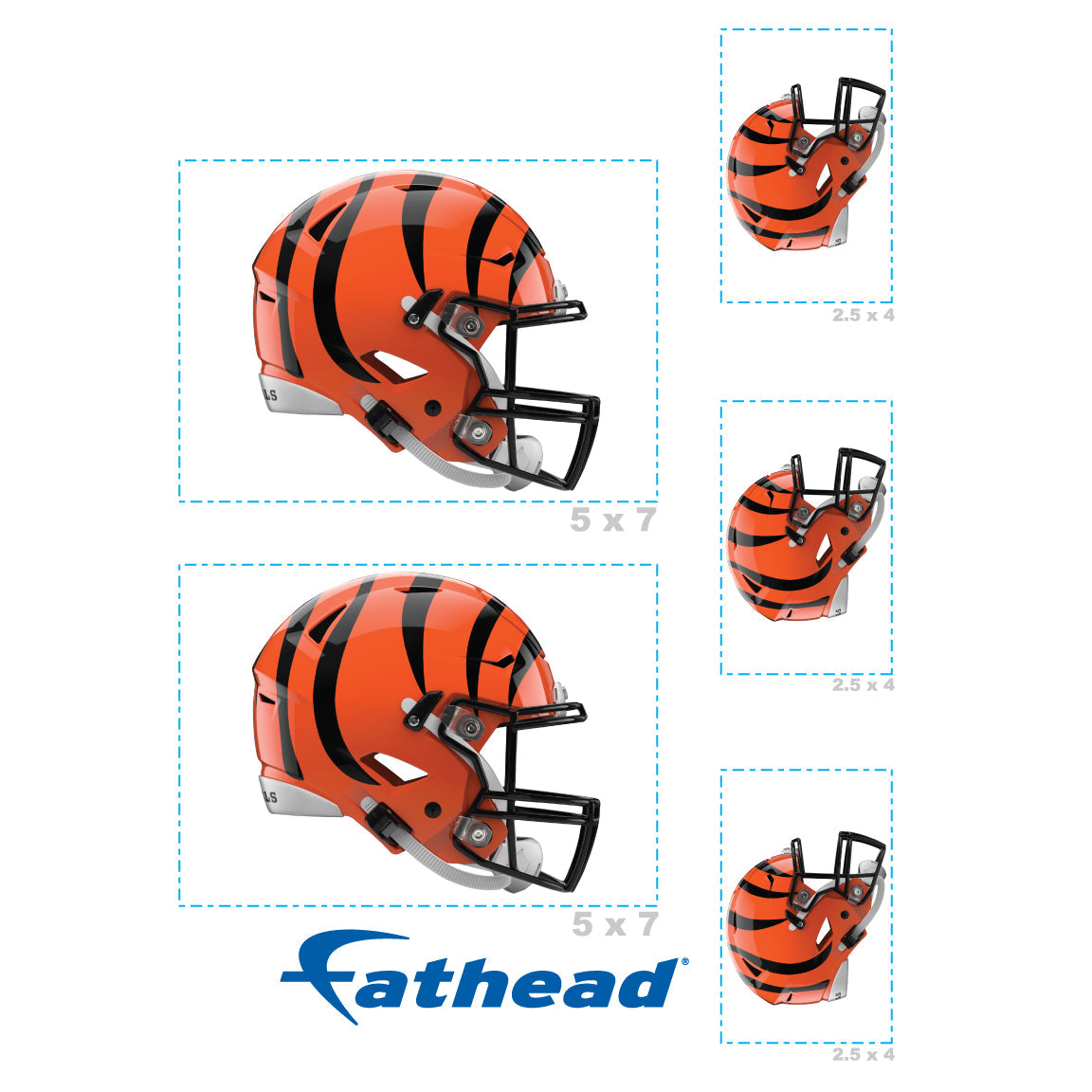 Cincinnati Bengals - 5 Helmet Minis (Mixed Sizes) - Official NFL - Reusable Vinyl Decals