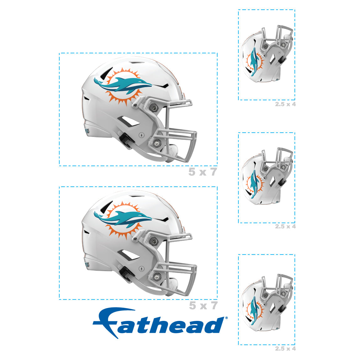 Miami Dolphins - 5 Helmet Minis (Mixed Sizes) - Official NFL - Reusable Vinyl Decals