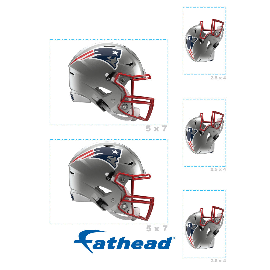 New England Patriots - 5 Helmet Minis (Mixed Sizes) - Official NFL - Reusable Vinyl Decals