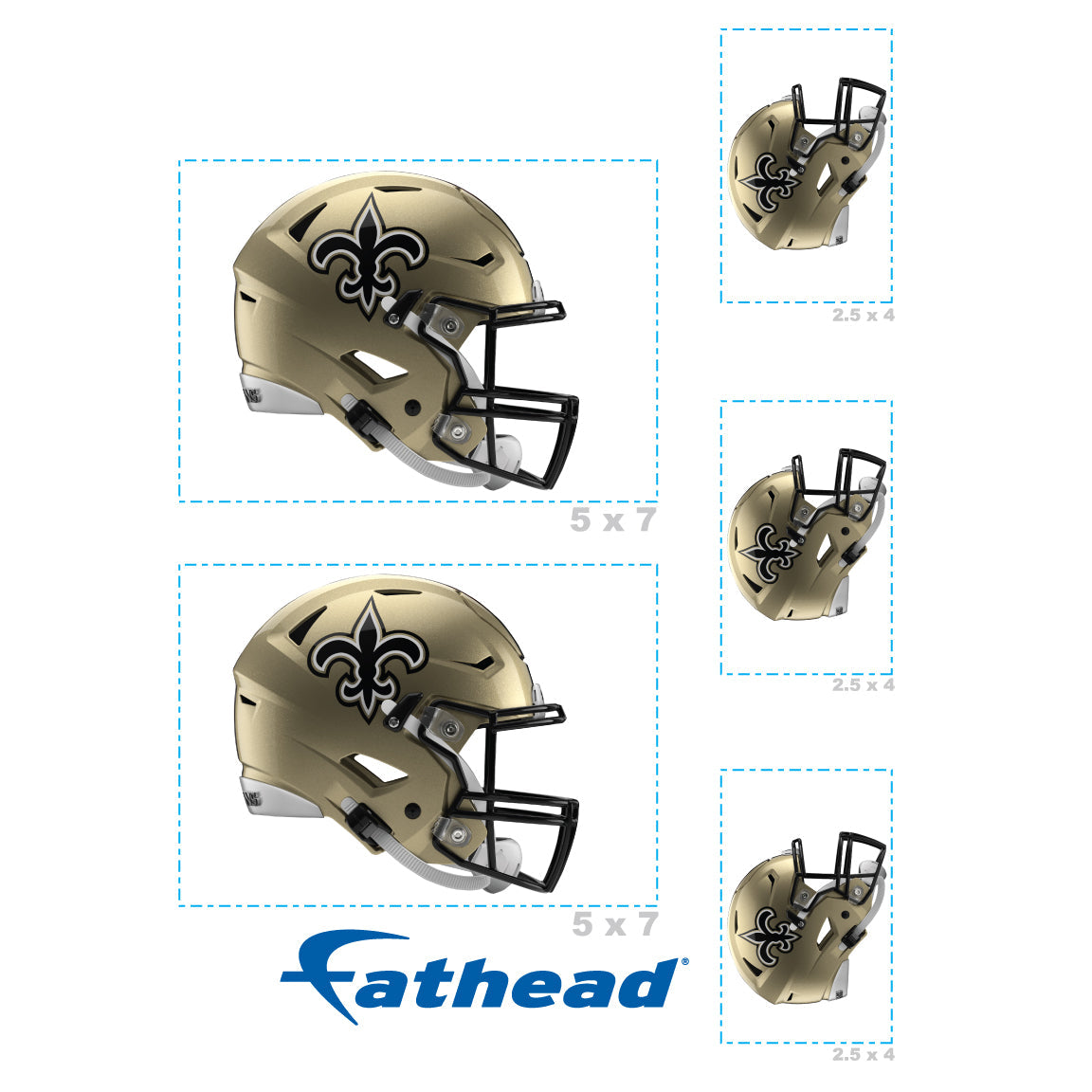 New Orleans Saints - 5 Helmet Minis (Mixed Sizes) - Official NFL - Reusable Vinyl Decals