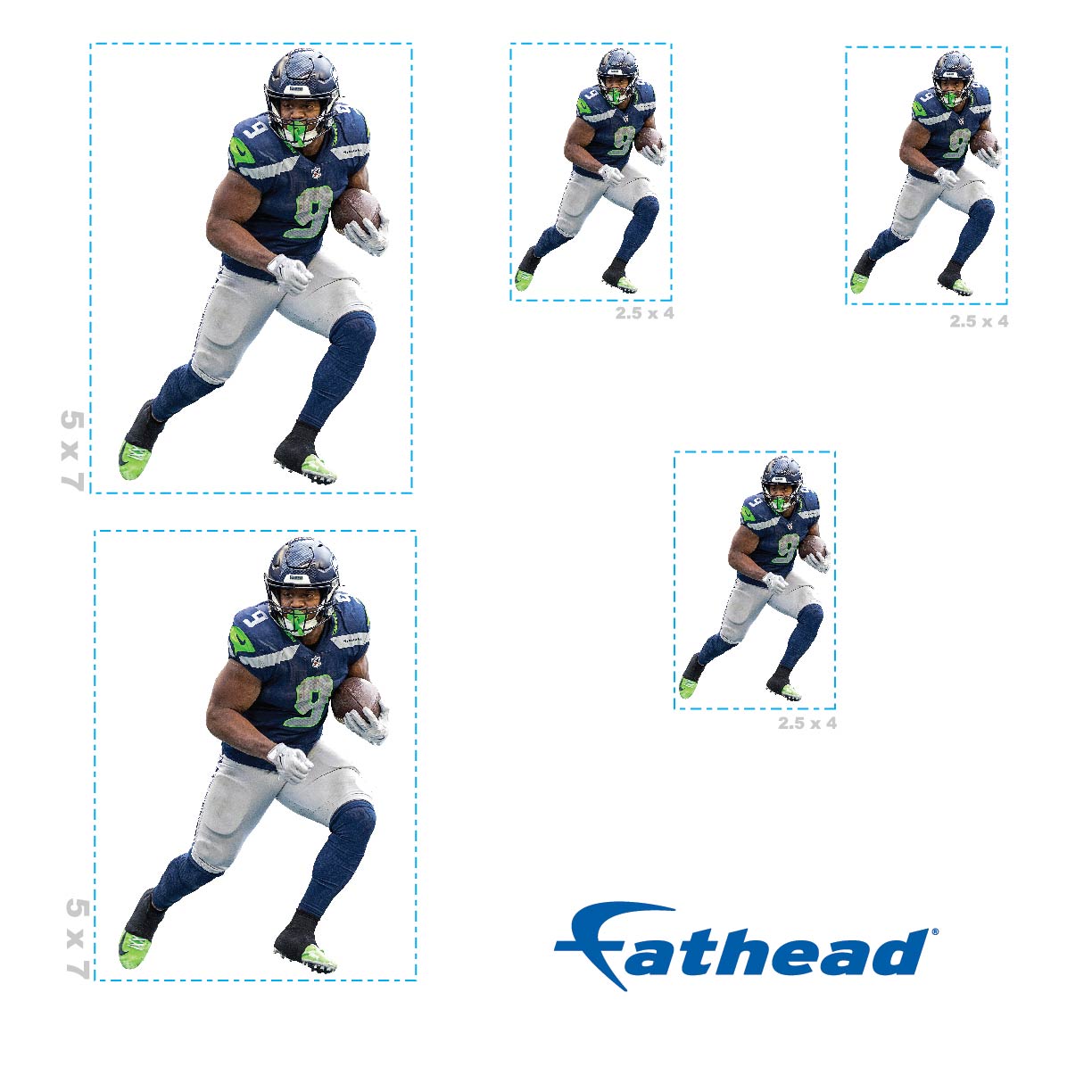 Kenneth Walker III - 5 Minis (Mixed Sizes) - Official NFL - Seattle Seahawks - Reusable Vinyl Decals