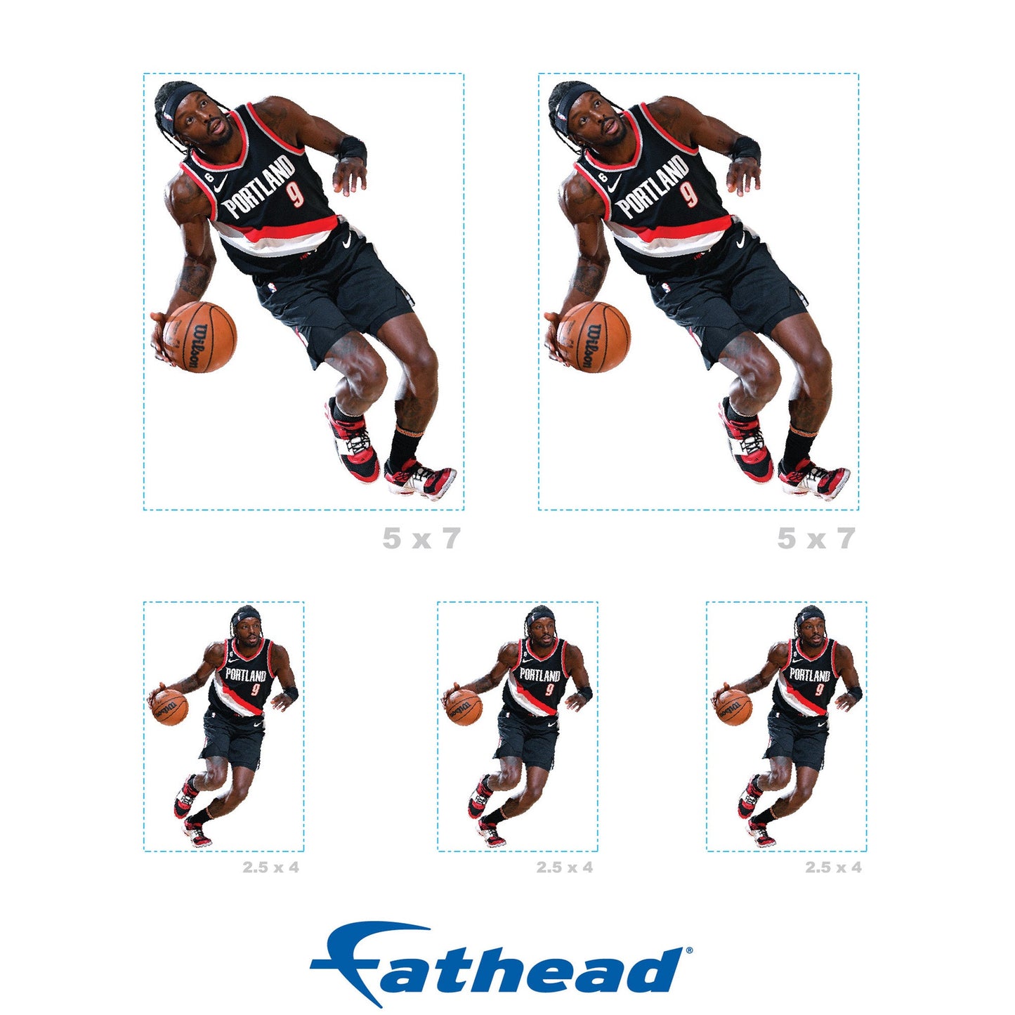 Jerami Grant - 5 Minis (Mixed Sizes) - Official NBA - Portland Trail Blazers - Reusable Vinyl Decals
