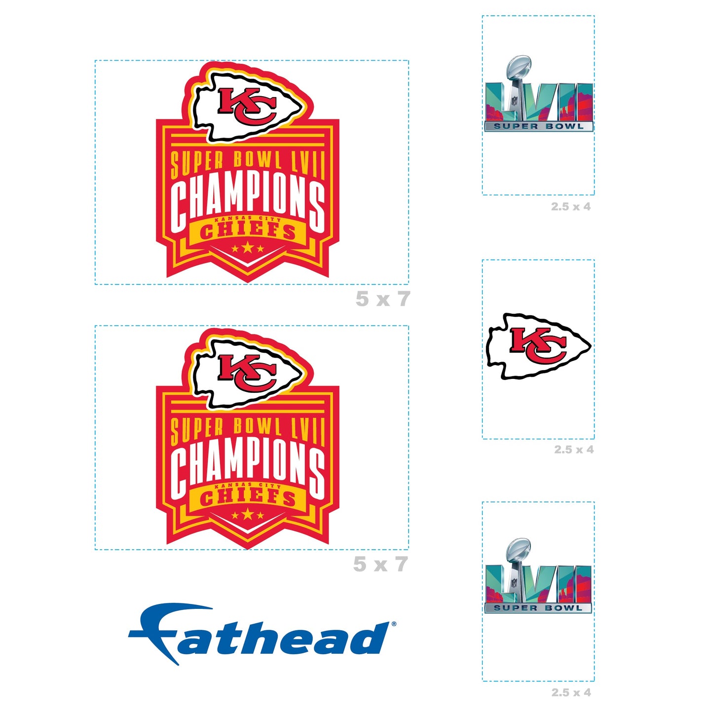 Kansas City Chiefs - 5 Logo Minis (Mixed Sizes) - Official NFL - Super Bowl LVII Champions - Reusable Vinyl Decals