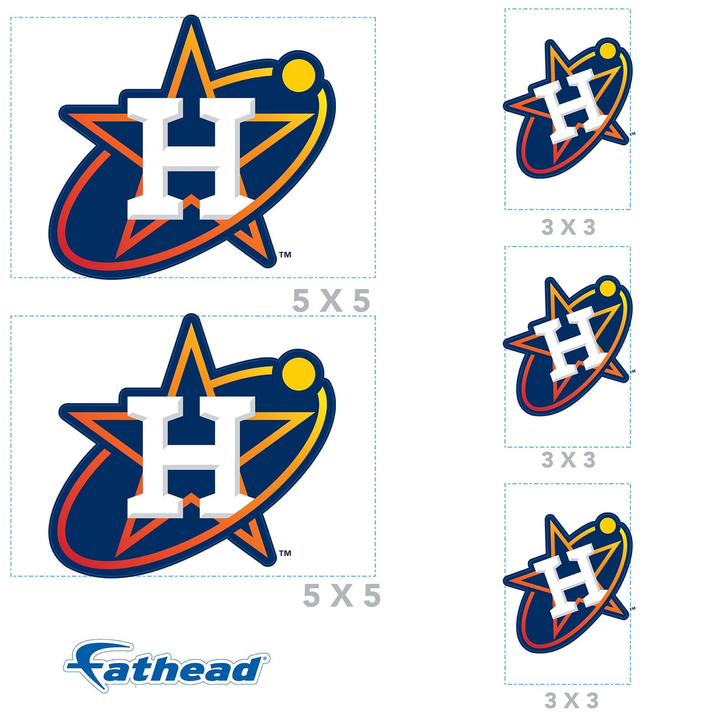 Houston Astros - 5 Logo Minis (Mixed Sizes) - Official MLB - Reusable Vinyl Decals