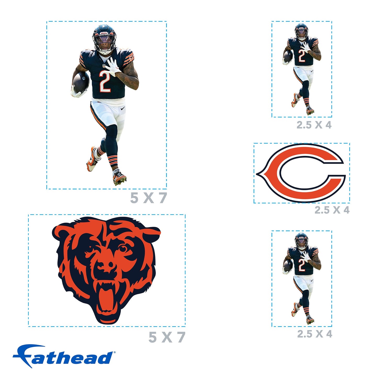 DJ Moore - 5 Minis (Mixed Sizes) - Official NFL - Chicago Bears - Reusable Vinyl Decals