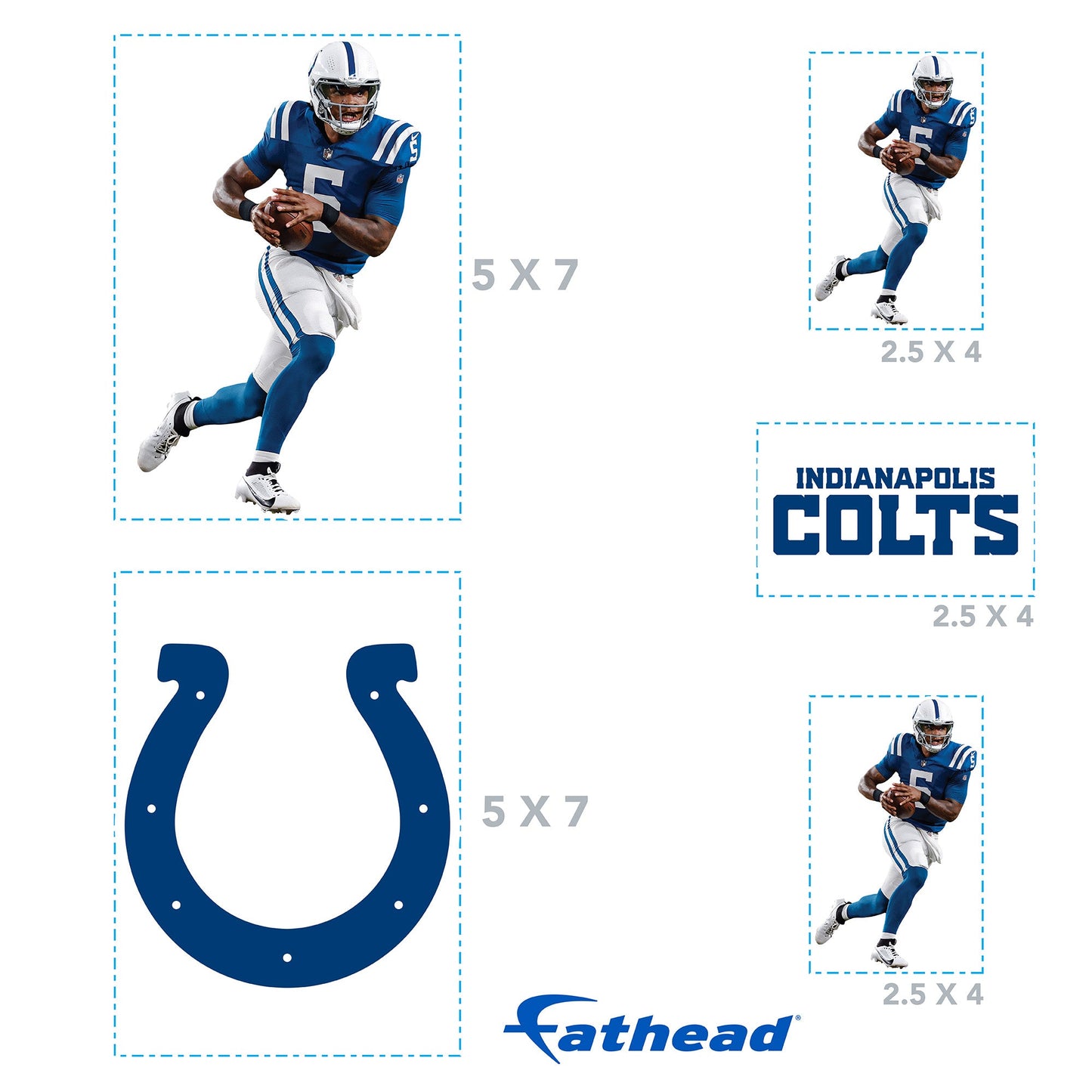 Anthony Richardson - 5 Minis (Mixed Sizes) - Official NFL - Indianapolis Colts - Reusable Vinyl Decals