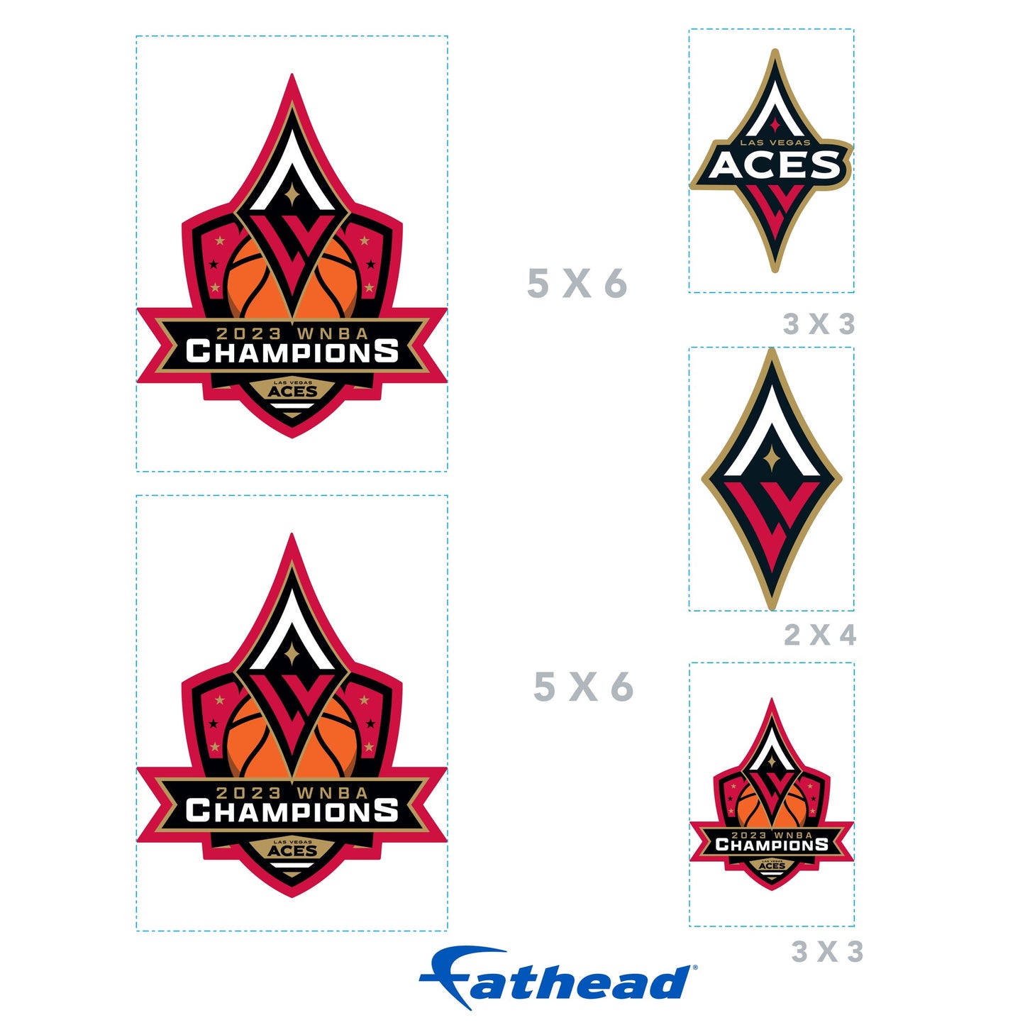Las Vegas Aces - 5 Logo Minis (Mixed Sizes) - Official WNBA - 2023 Champions - Reusable Vinyl Decals