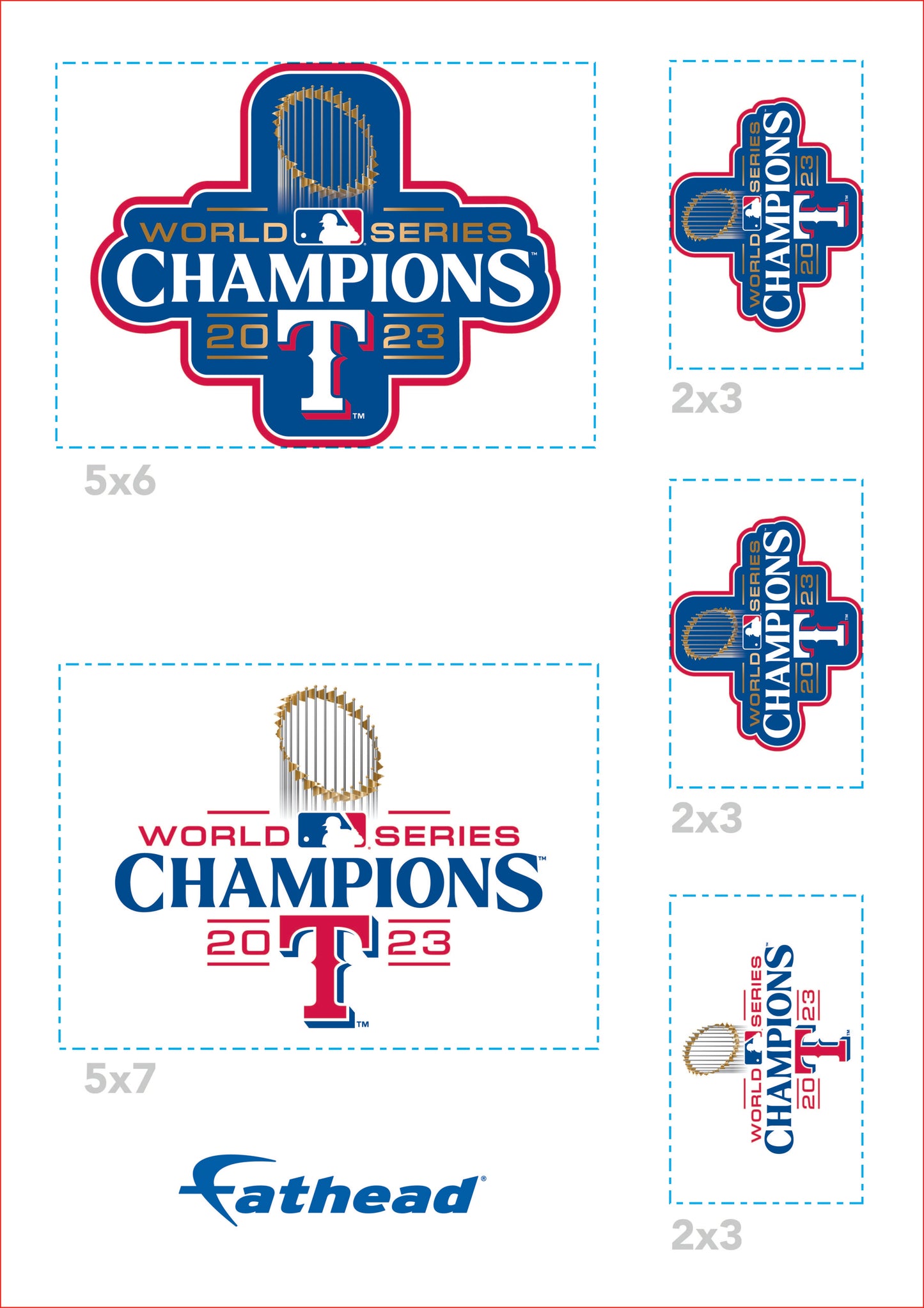 Texas Rangers - 5 Logo Minis (Mixed Sizes) - Official MLB - World Series Champions - Reusable Vinyl Decals