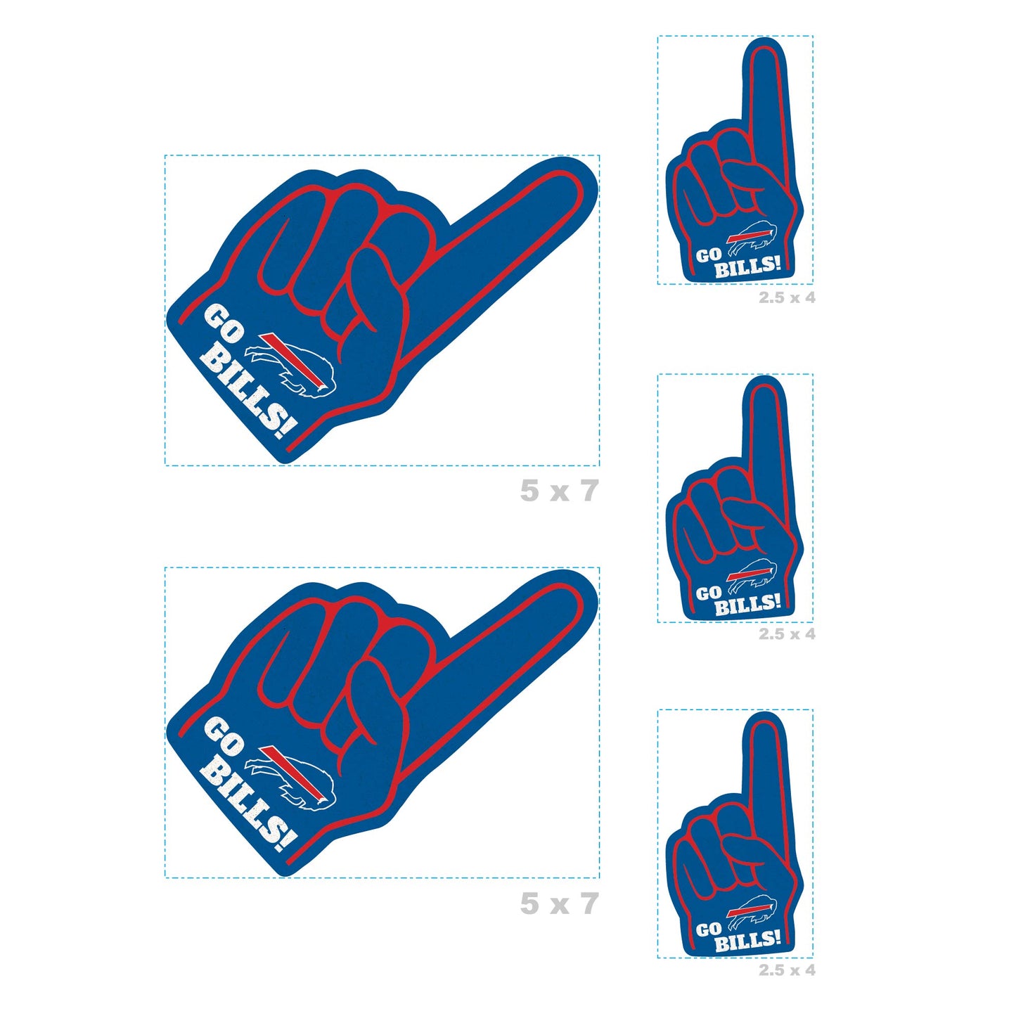 Buffalo Bills - 4 Foam Finger Minis (Mixed Sizes) - Official NFL - Reusable Vinyl Decals