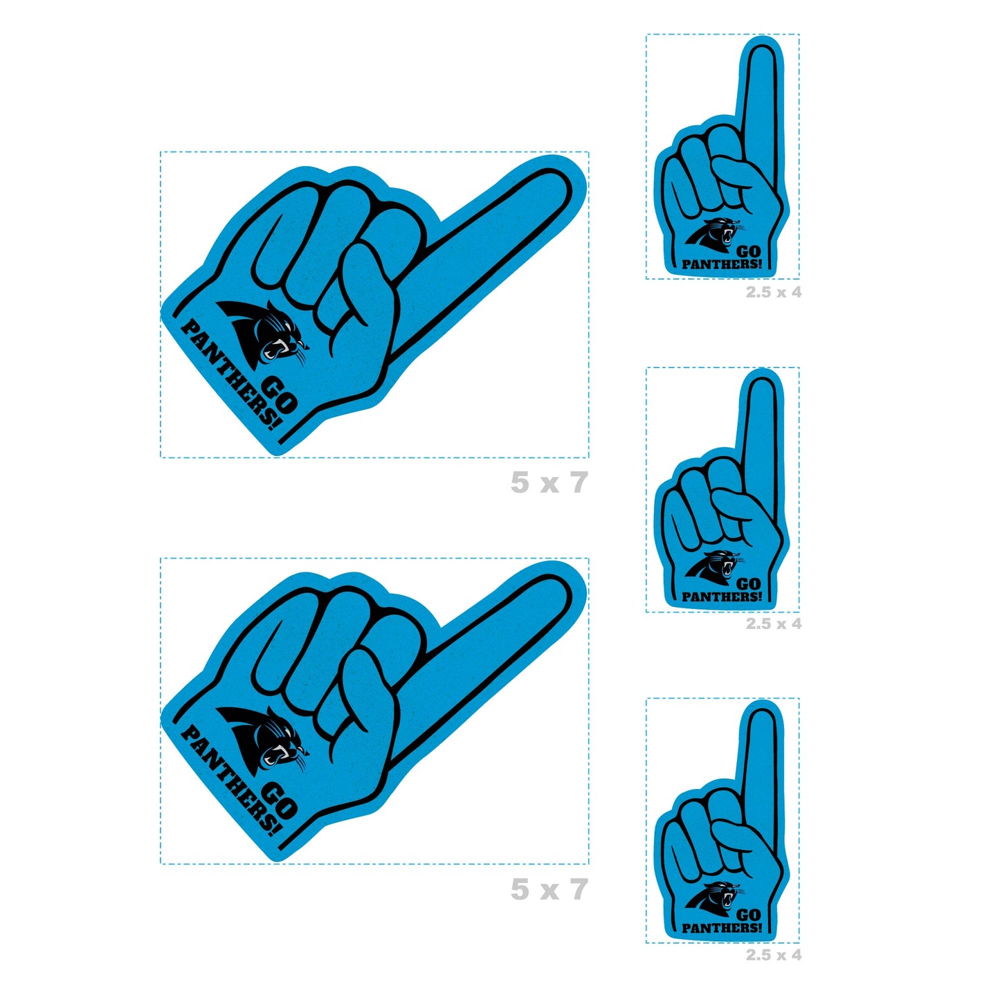 Carolina Panthers - 4 Foam Finger Minis (Mixed Sizes) - Official NFL - Reusable Vinyl Decals