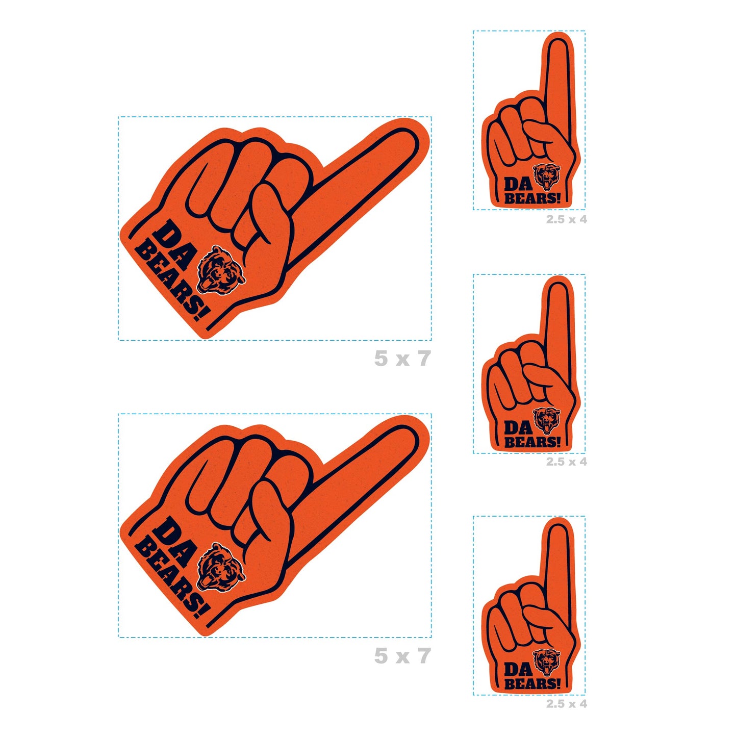 Chicago Bears - 5 Foam Finger Minis (Mixed Sizes) - Official NFL - Reusable Vinyl Decals