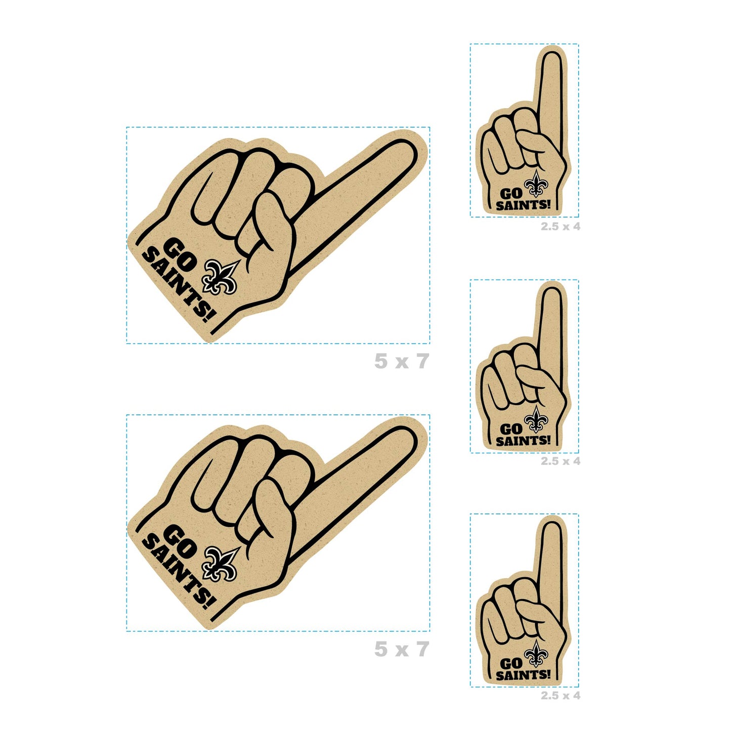 New Orleans Saints - 4 Foam Finger Minis (Mixed Sizes) - Official NFL - Reusable Vinyl Decals