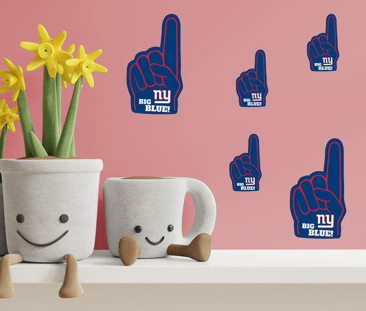 New York Giants - 4 Foam Finger Minis (Mixed Sizes) - Official NFL - Reusable Vinyl Decals