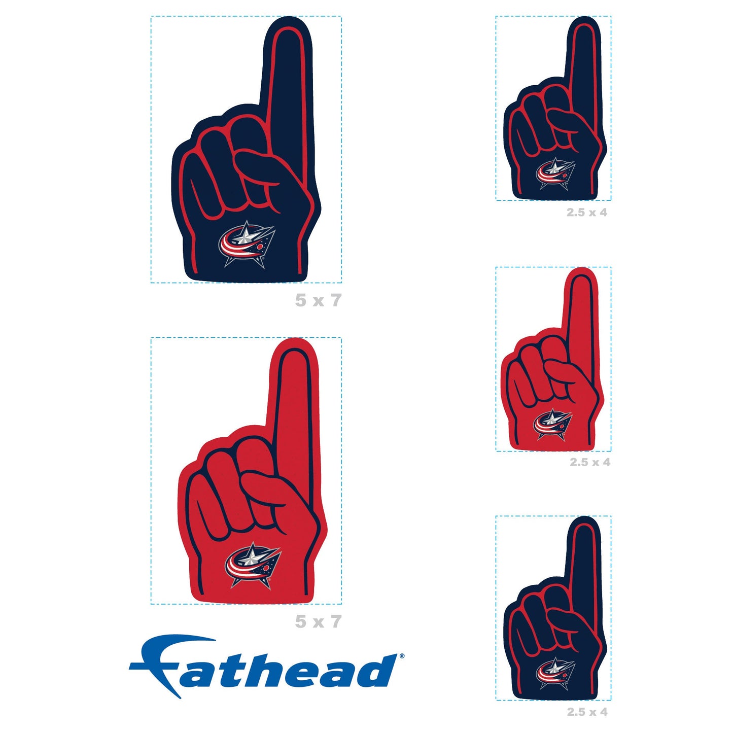 Columbus Blue Jackets - 5 Foam Finger Minis (Mixed Sizes) - Official NHL - Reusable Vinyl Decals