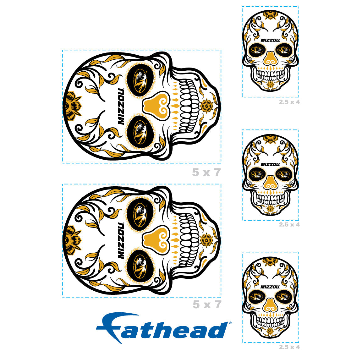 Missouri Tigers - 5 Sugar Skull Logo Minis (Mixed Sizes) - Official NCAA - Reusable Vinyl Decals