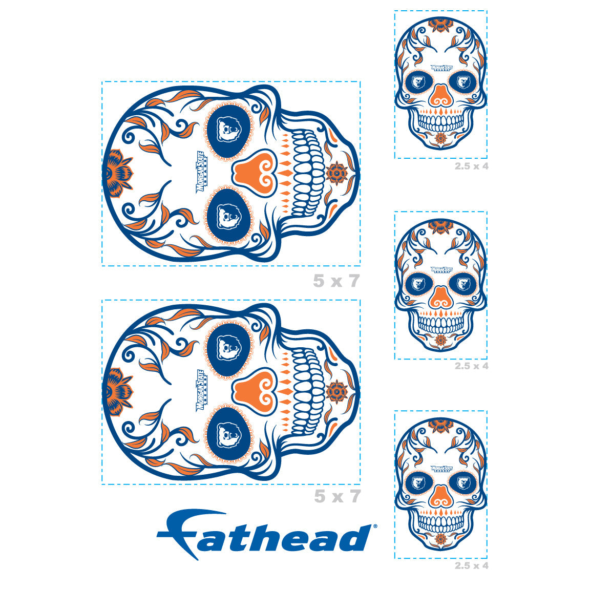 Morgan State Bears - 5 Sugar Skull Logo Minis (Mixed Sizes) - Official NCAA - Reusable Vinyl Decals