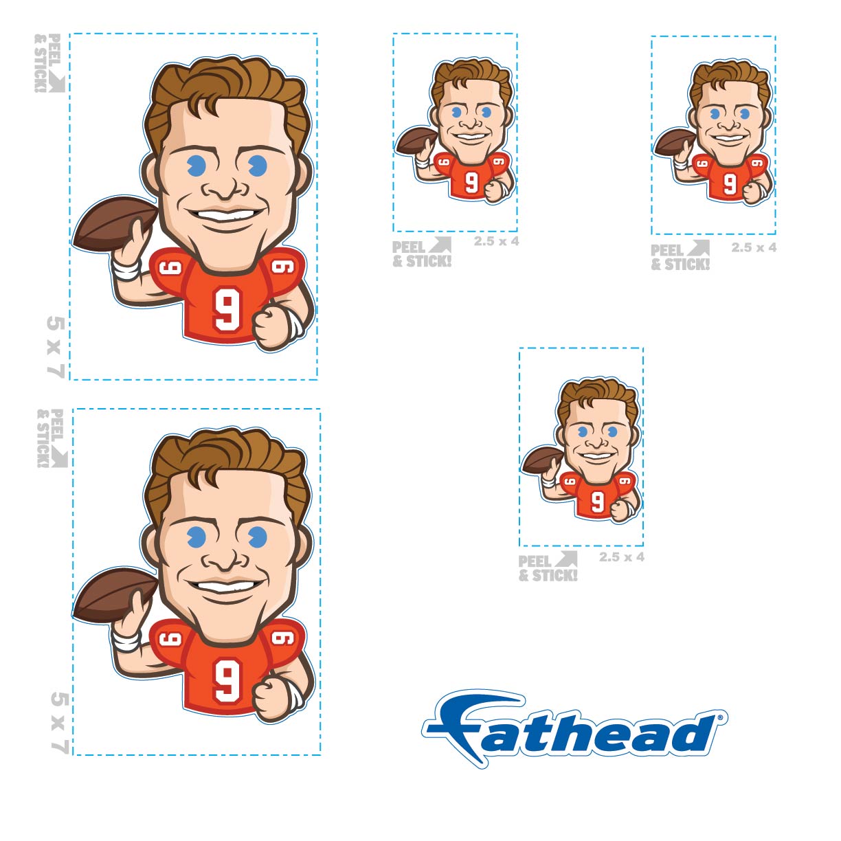 Joe Burrow - 5 Emoji Minis (Mixed Sizes) - Official NFLPA - Cincinnati Bengals - Reusable Vinyl Decals