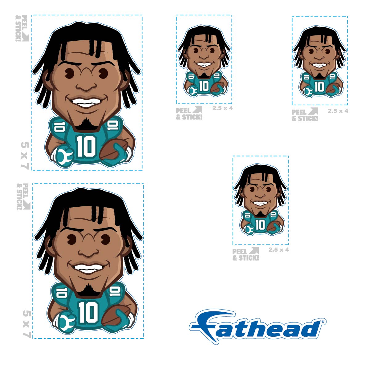 Tyreek Hill - 5 Emoji Minis (Mixed Sizes) - Official NFLPA - Miami Dolphins - Reusable Vinyl Decals