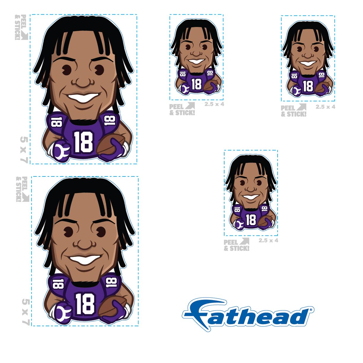 Justin Jefferson - 5 Emoji Minis (Mixed Sizes) - Official NFLPA - Minnesota Vikings - Reusable Vinyl Decals