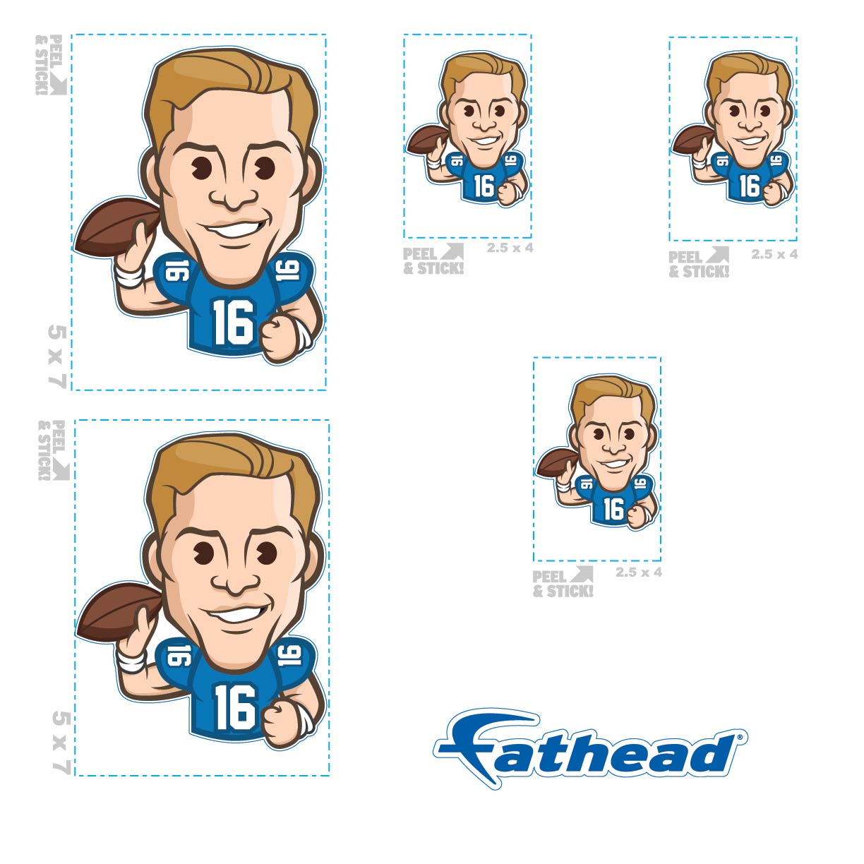Jared Goff - 5 Emoji Minis (Mixed Sizes) - Official NFLPA - Detroit Lions - Reusable Vinyl Decals