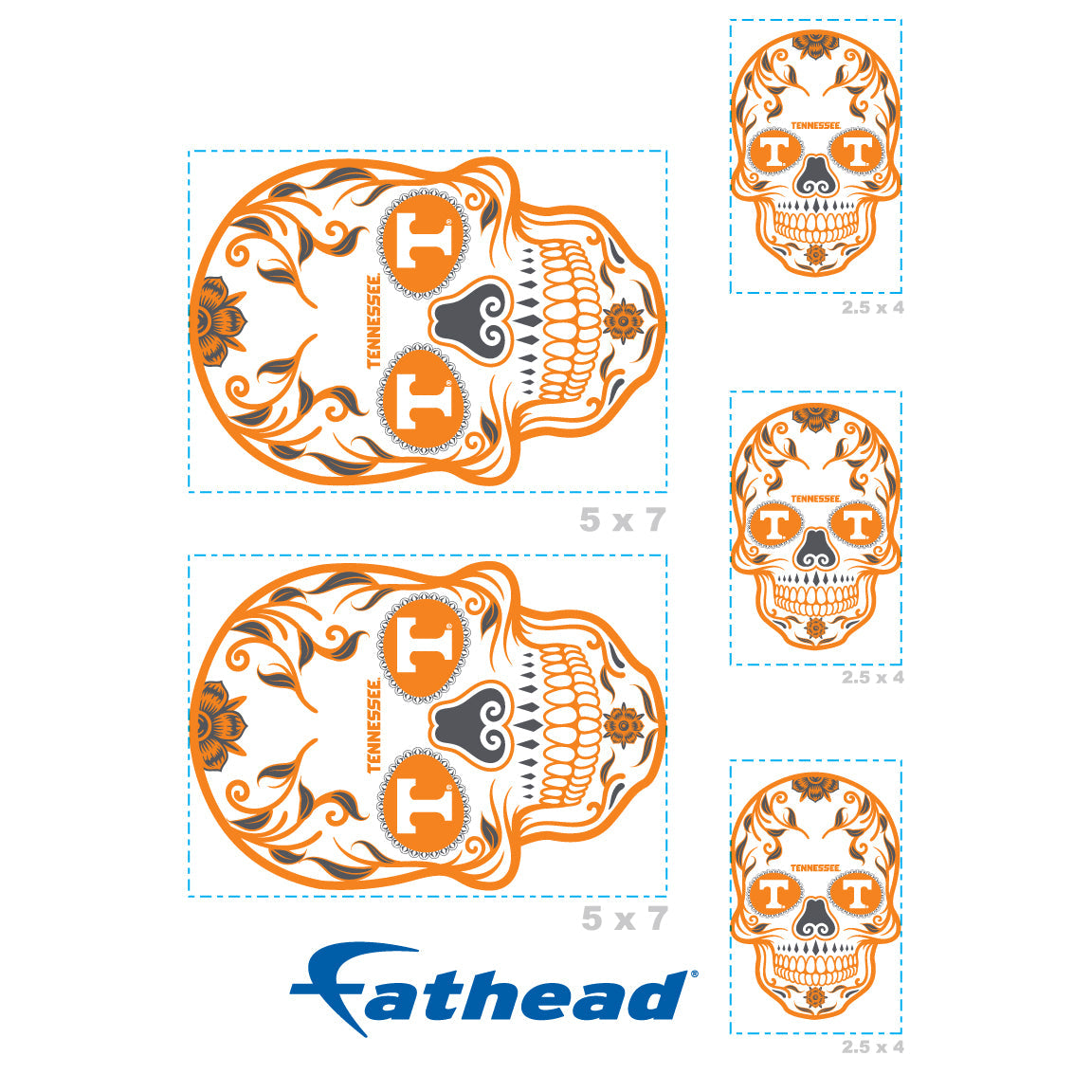 Tennessee Volunteers - 5 Sugar Skull Logo Minis (Mixed Sizes) - Official NCAA - Reusable Vinyl Decals
