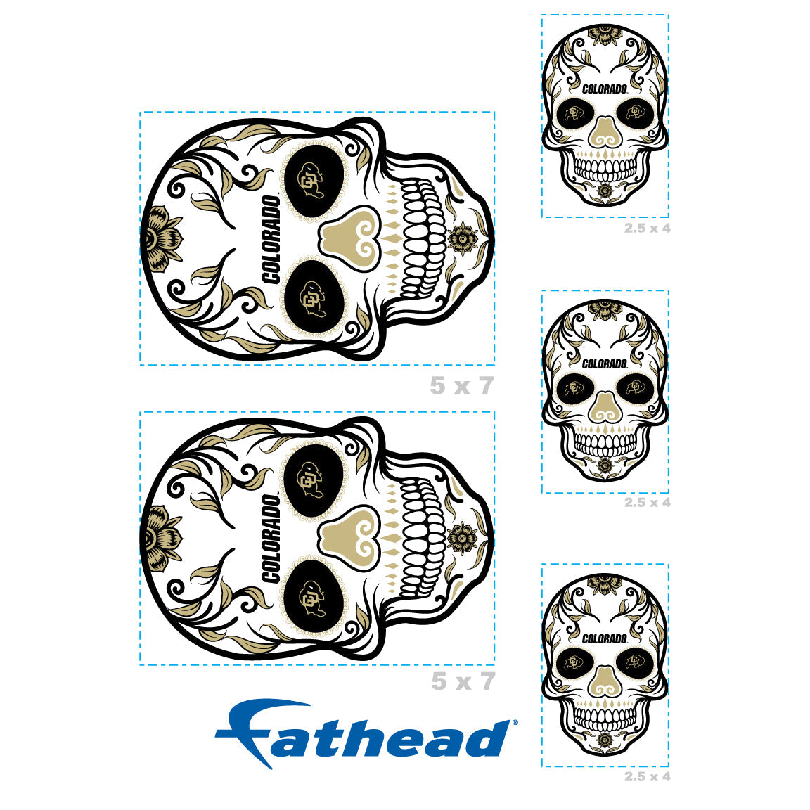 Colorado Buffaloes - 5 Sugar Skull Logo Minis (Mixed Sizes) - Official NCAA - Reusable Vinyl Decals