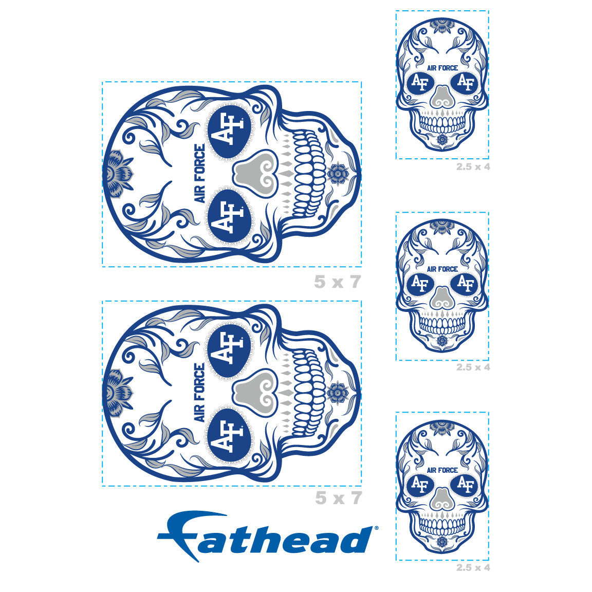 Air Force Falcons - 5 Sugar Skull Logo Minis (Mixed Sizes) - Official NCAA - Reusable Vinyl Decals