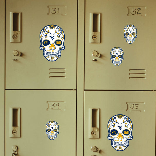 West Virginia Mountaineers - 5 Sugar Skull Logo Minis (Mixed Sizes) - Official NCAA - Reusable Vinyl Decals