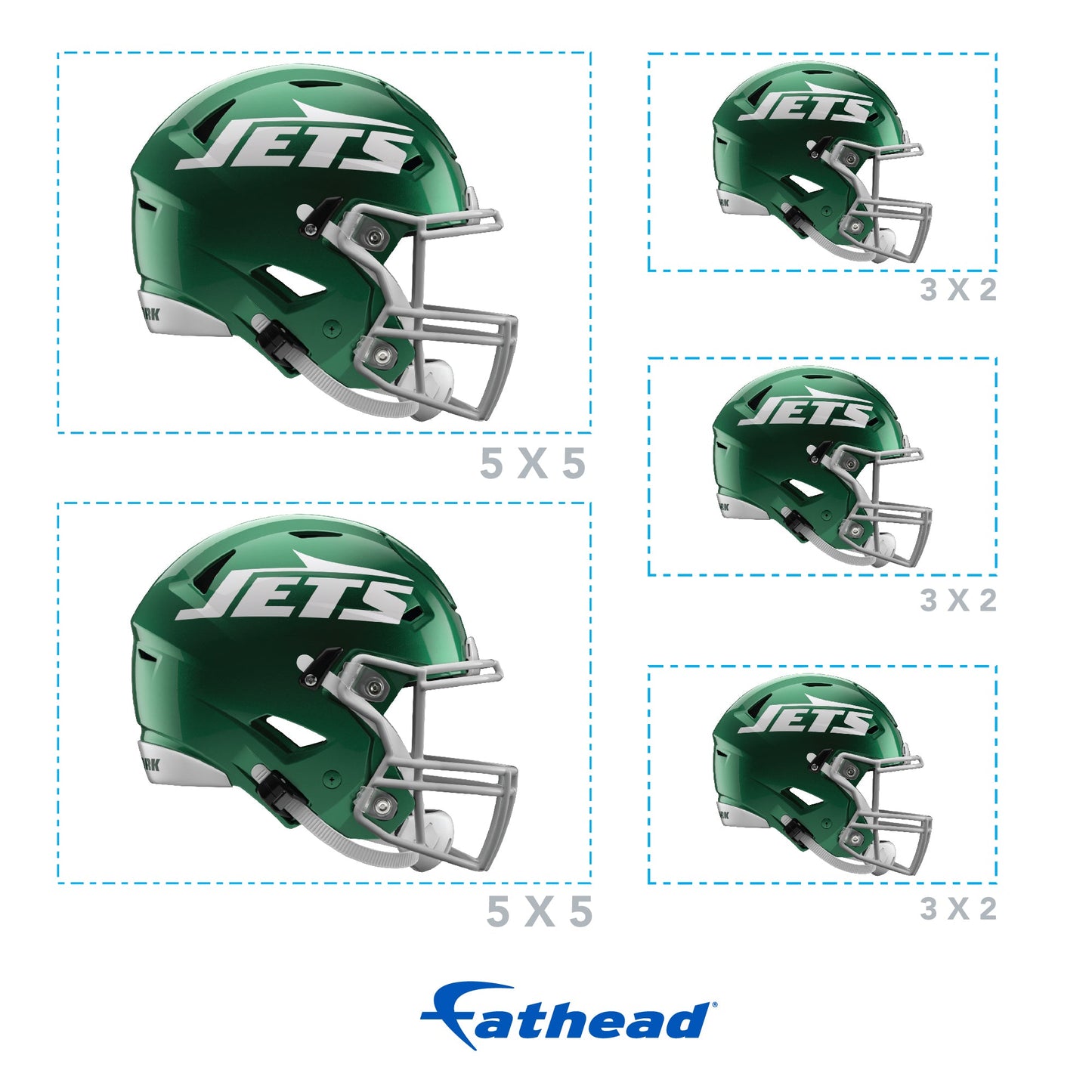 New York Jets - 5 Helmet Minis (Mixed Sizes) - Official NFL - Reusable Vinyl Decals