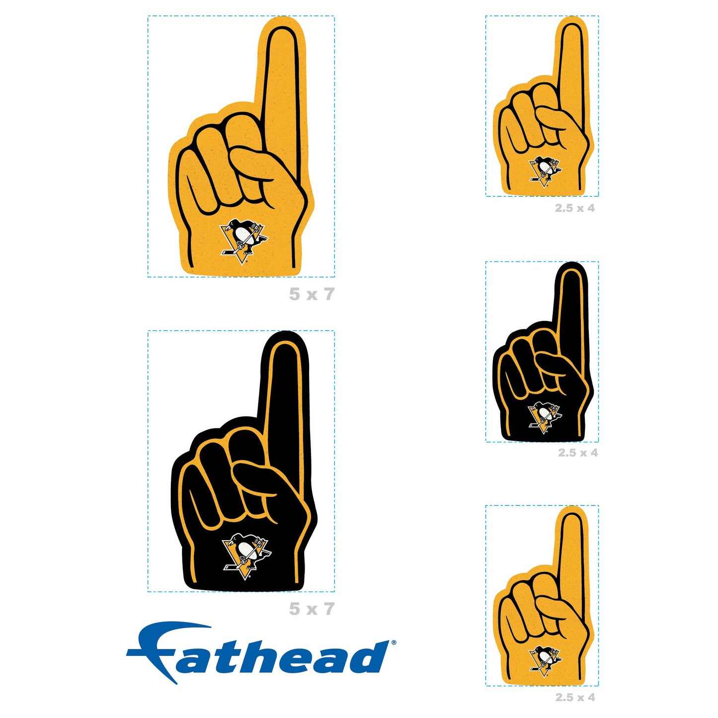 Pittsburgh Penguins - 5 Foam Finger Minis (Mixed Sizes) - Official NHL - Reusable Vinyl Decals