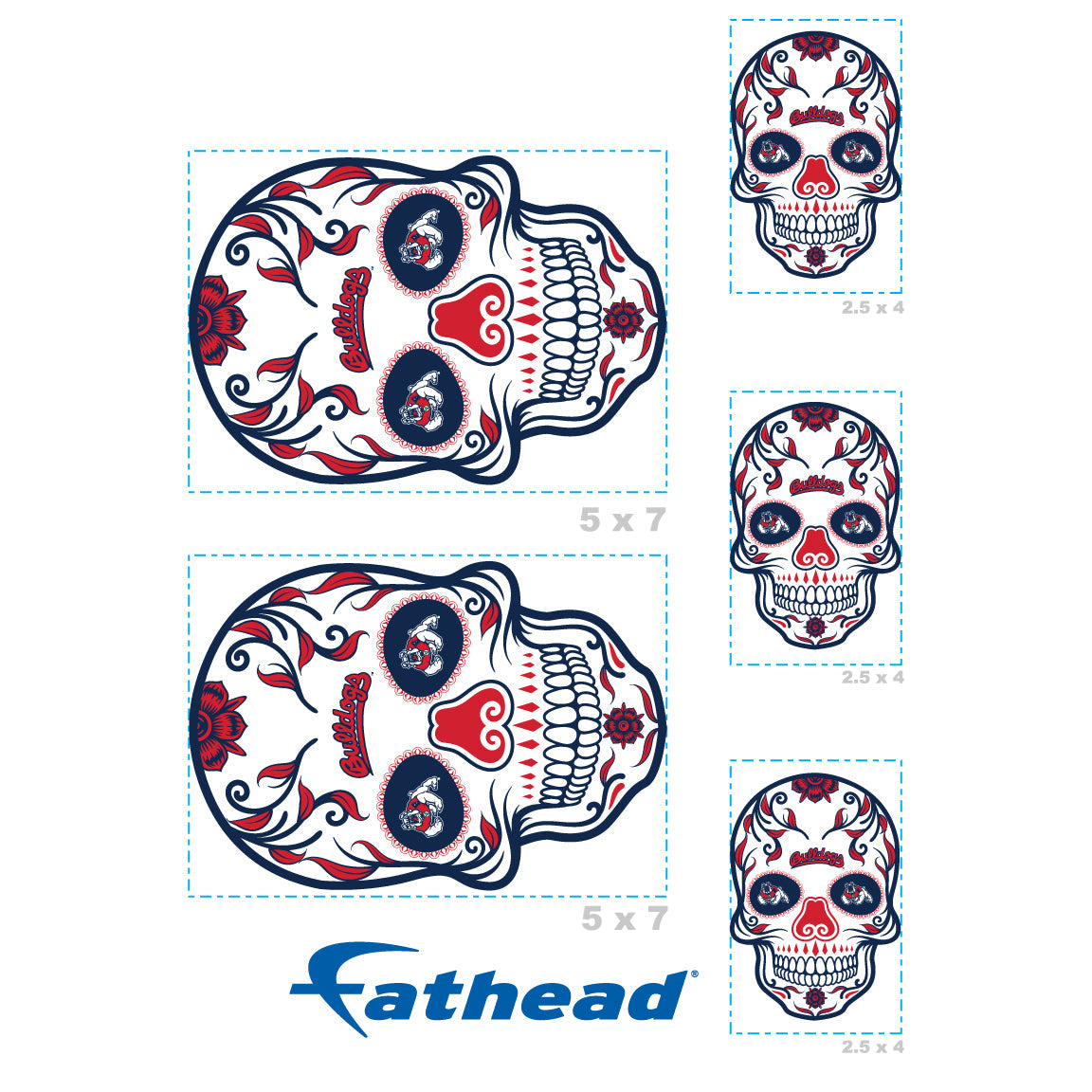 Fresno State Bulldogs - 5 Sugar Skull Logo Minis (Mixed Sizes) - Official NCAA - Reusable Vinyl Decals