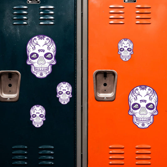 TCU Horned Frogs - 5 Sugar Skull Logo Minis (Mixed Sizes) - Official NCAA - Reusable Vinyl Decals