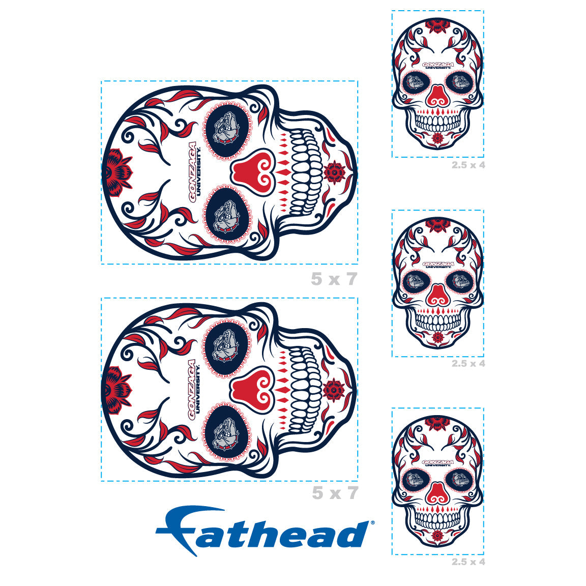 Gonzaga Bulldogs - 5 Sugar Skull Logo Minis (Mixed Sizes) - Official NCAA - Reusable Vinyl Decals