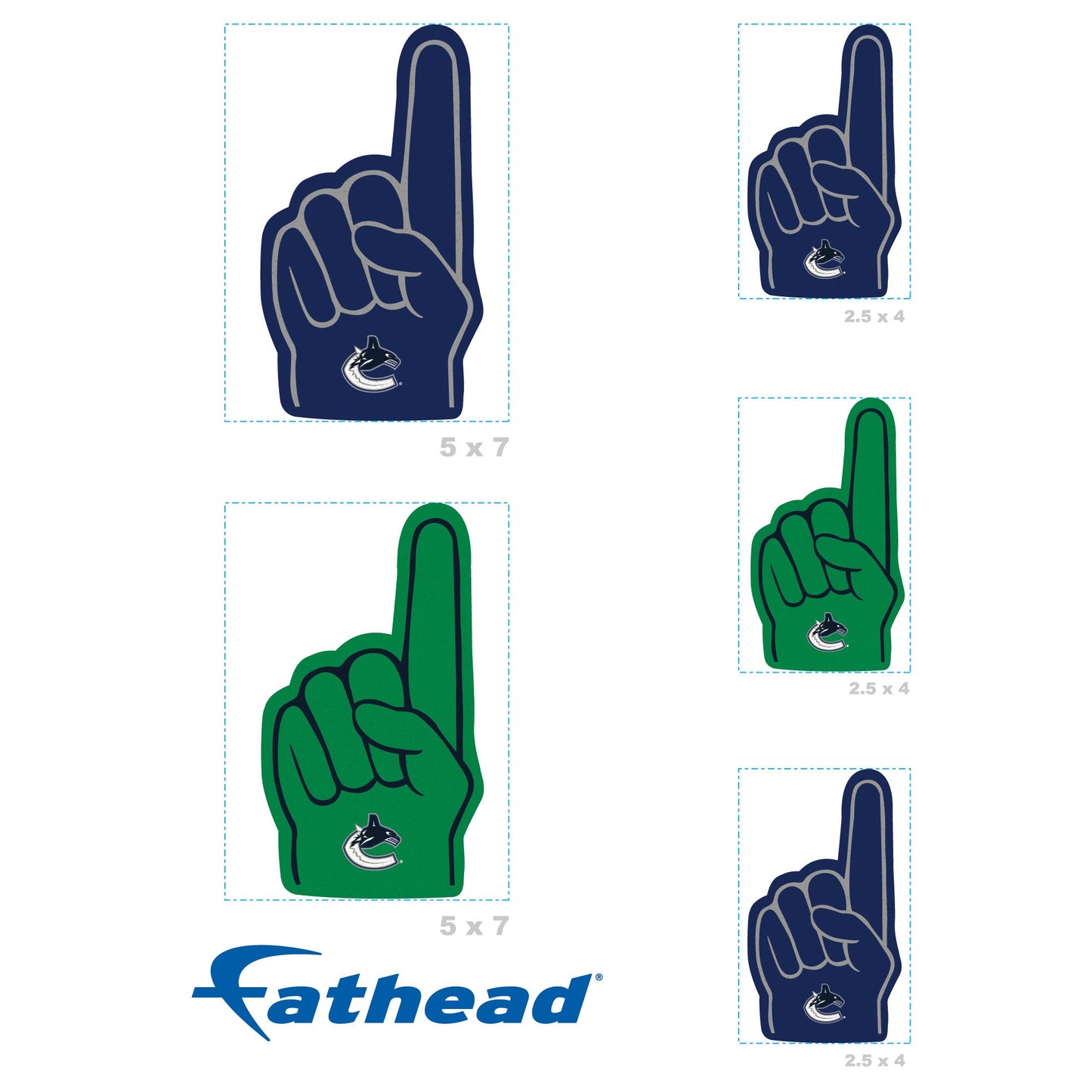 Vancouver Canucks - 5 Foam Finger Minis (Mixed Sizes) - Official NHL - Reusable Vinyl Decals