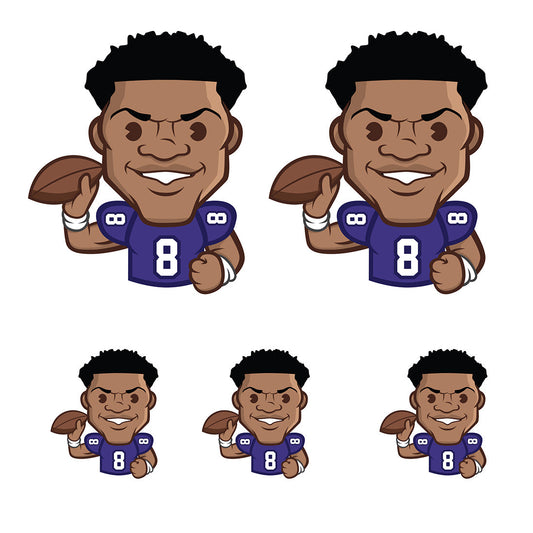 Lamar Jackson - 5 Emoji Minis (Mixed Sizes) - Official NFLPA - Baltimore Ravens - Reusable Vinyl Decals