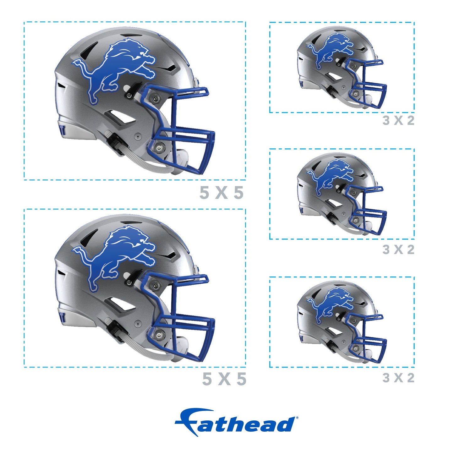Detroit Lions - 5 Helmet Minis (Mixed Sizes) - Official NFL - Reusable Vinyl Decals