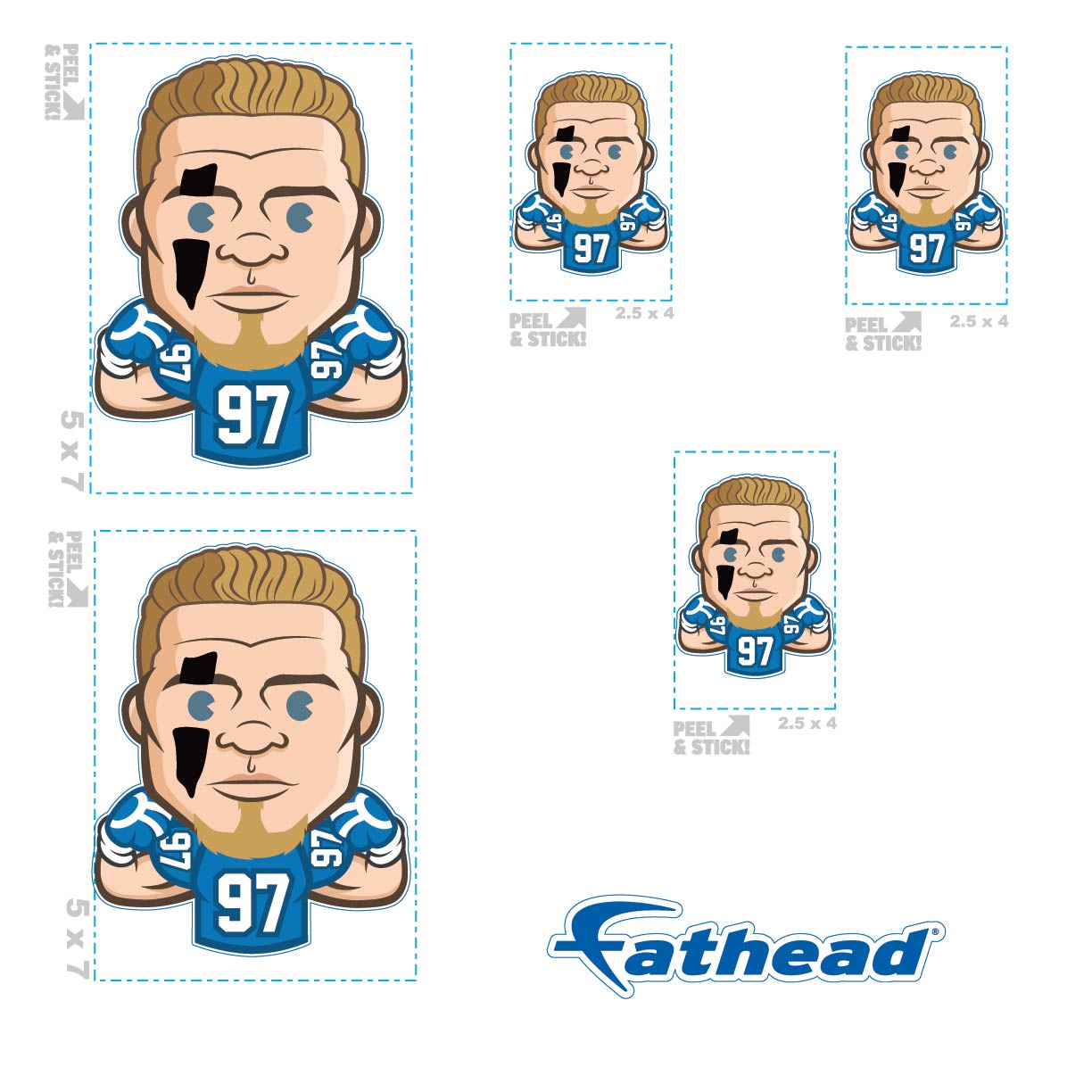 Aidan Hutchinson - 5 Emoji Minis (Mixed Sizes) - Official NFLPA - Detroit Lions - Reusable Vinyl Decals