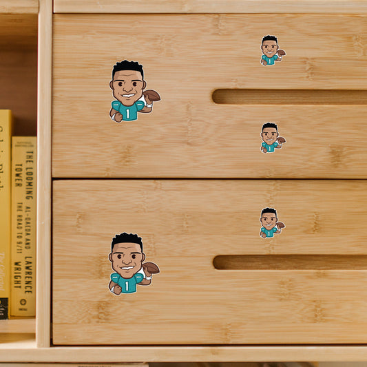 Tua Tagovailoa - 5 Emoji Minis (Mixed Sizes) - Official NFLPA - Miami Dolphins - Reusable Vinyl Decals
