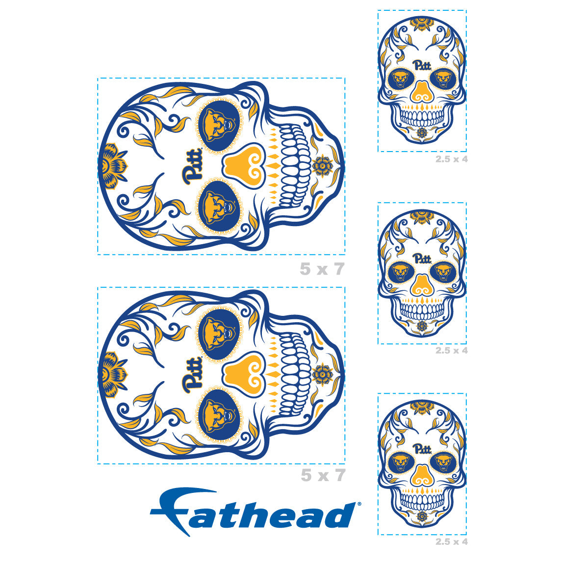 Pittsburgh Panthers - 5 Sugar Skull Logo Minis (Mixed Sizes) - Official NCAA - Reusable Vinyl Decals