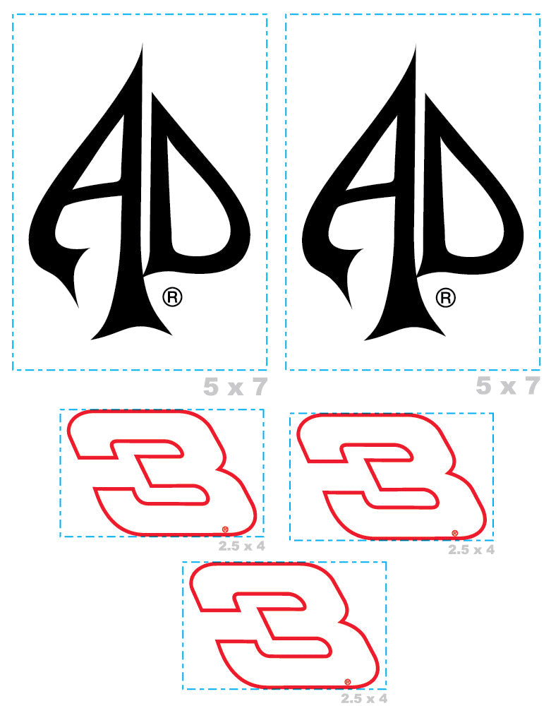 Austin Dillon #3 - 5 Logo Minis (Mixed Sizes) - Official NASCAR - Reusable Vinyl Decals