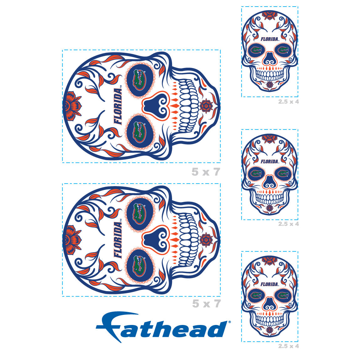 Florida Gators - 5 Sugar Skull Logo Minis (Mixed Sizes) - Official NCAA - Reusable Vinyl Decals