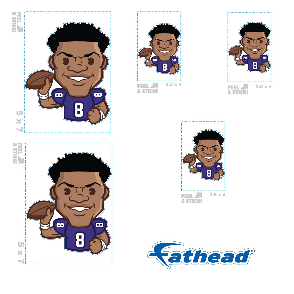 Lamar Jackson - 5 Emoji Minis (Mixed Sizes) - Official NFLPA - Baltimore Ravens - Reusable Vinyl Decals