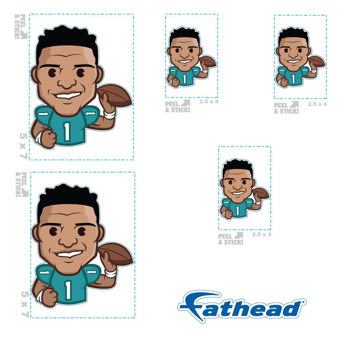 Tua Tagovailoa - 5 Emoji Minis (Mixed Sizes) - Official NFLPA - Miami Dolphins - Reusable Vinyl Decals