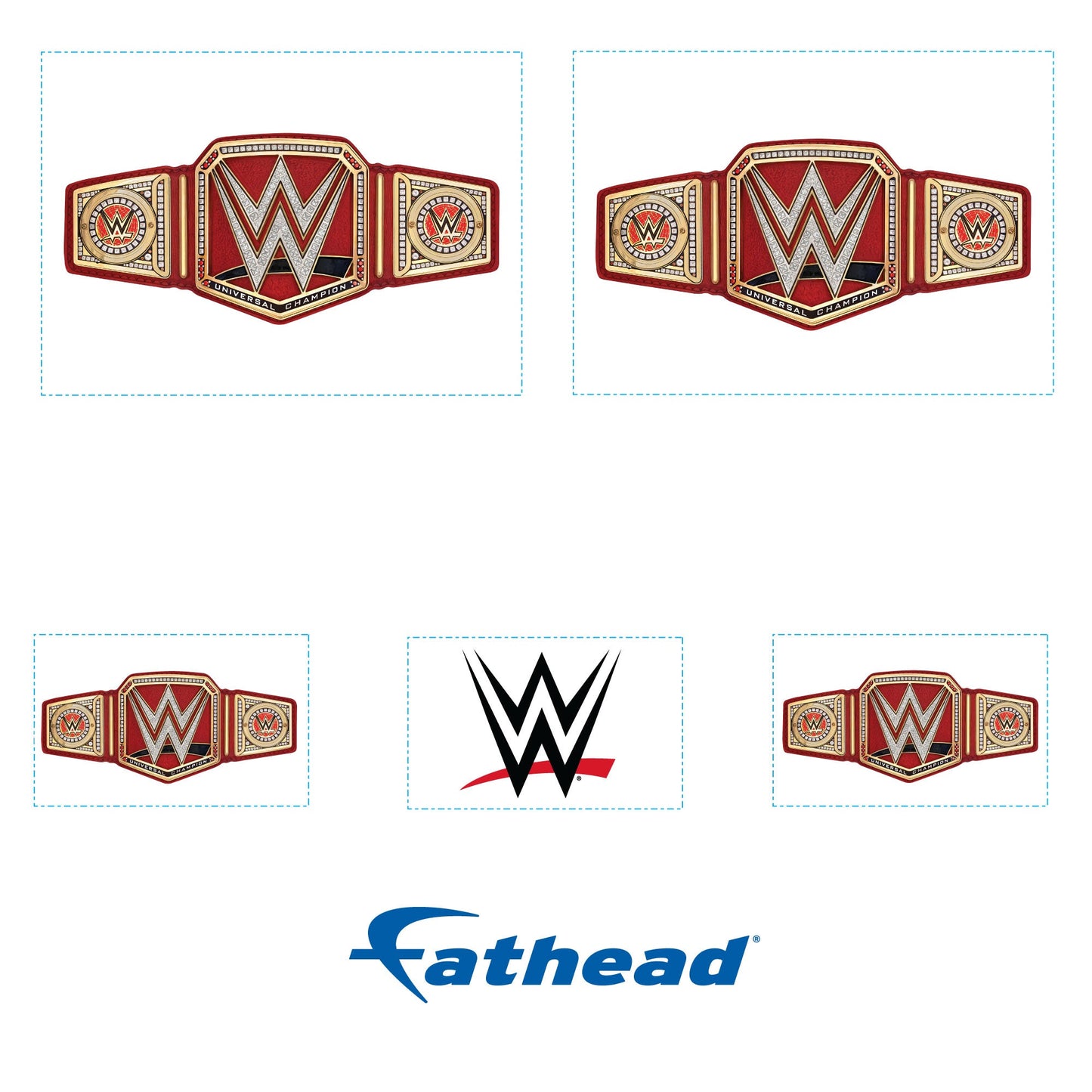 Red Universal Title - 5 Logo Minis (Mixed Sizes) - Official WWE - Reusable Vinyl Decals