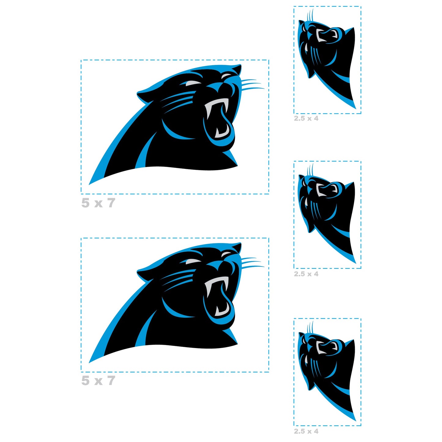 Carolina Panthers - 5 Logo Minis (Mixed Sizes) - Official NFL - Reusable Vinyl Decals