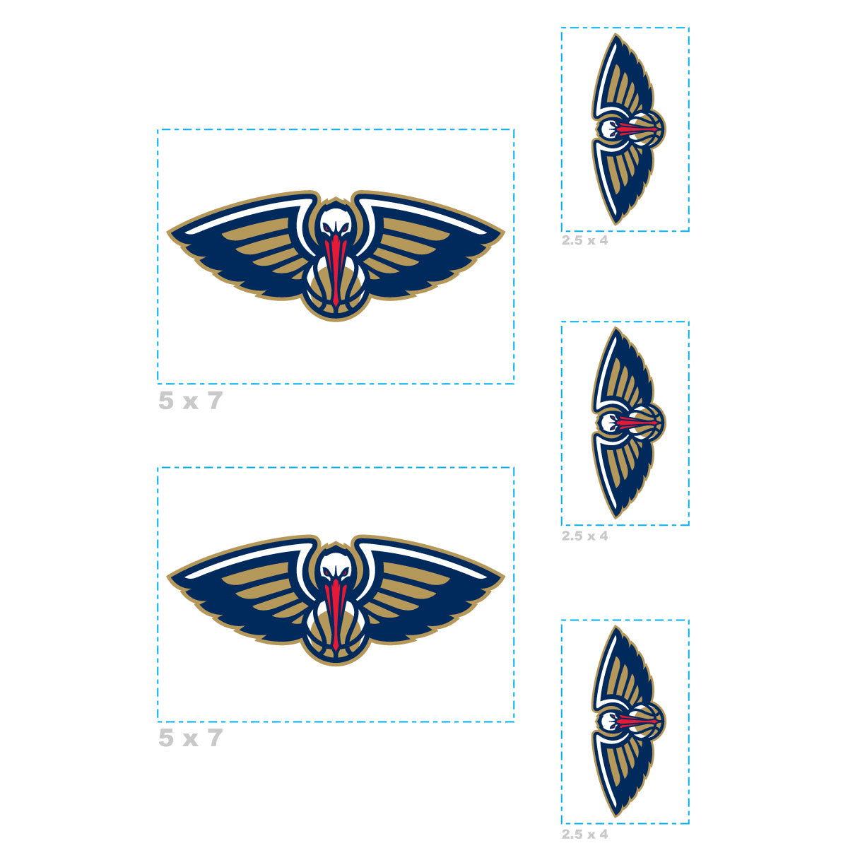 New Orleans Pelicans - 5 Logo Minis (Mixed Sizes) - Official NBA - Reusable Vinyl Decals