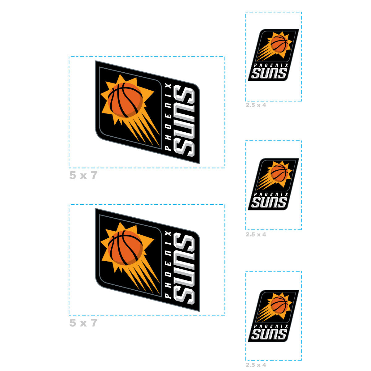 Phoenix Suns - 5 Logo Minis (Mixed Sizes) - Official NBA - Reusable Vinyl Decals